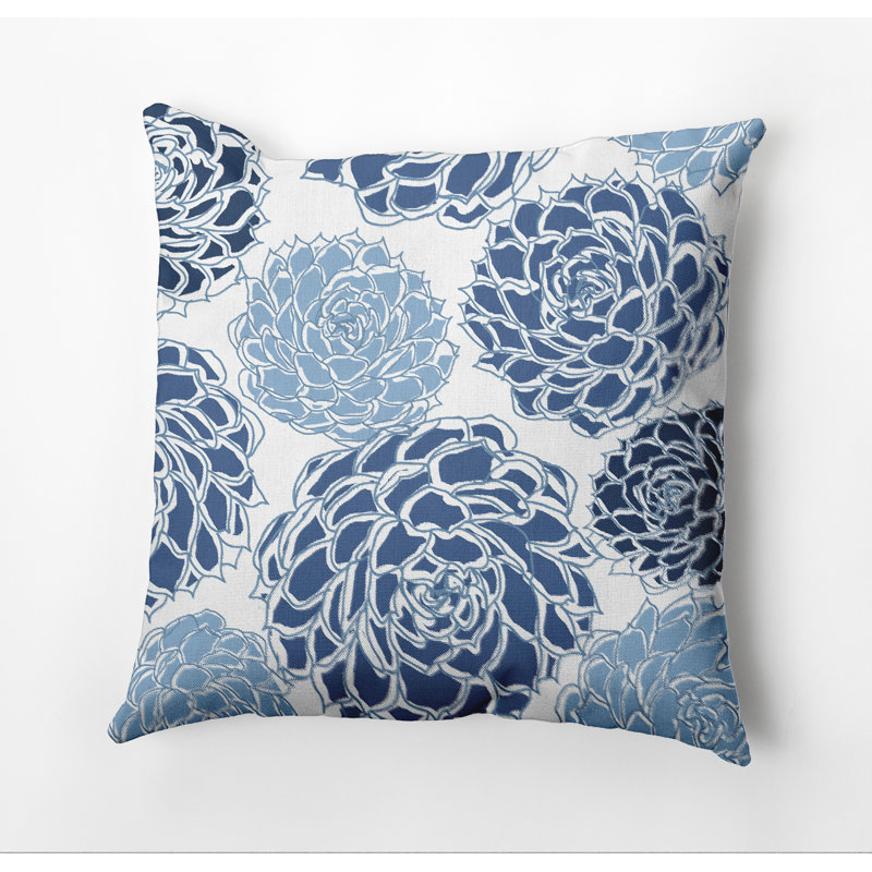 Floral Frolic Outdoor Square Pillow Cover & Insert, Blue, 16" H x 16" W x 3" D