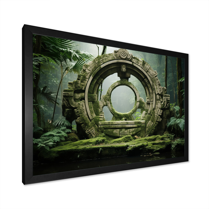 «Green Jungle Tribal», art mural surréalisme, Cadre d'angle fermé noir, H 12 po x l 20 po x P 1 po