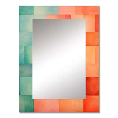 Coral Cubes Melody Shapes - Abstract Shapes Decorative Mirror, Coral Wall Mirror, Printed Metal Art