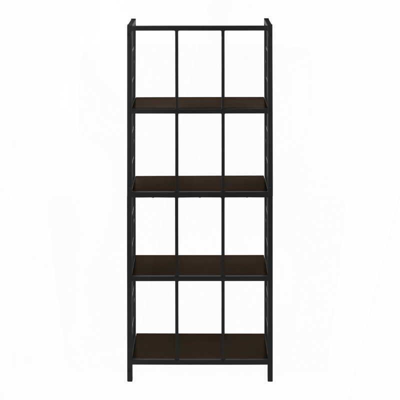 Bibliothèque, bibliothèque, étagère, 4 niveaux, h 62 po, bureau, chambre à coucher, stratifié brun, métal noir, contemporain, moderne
