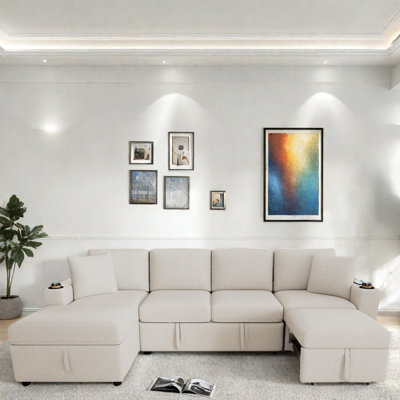 Convertible Sectional Sofa With A Movable Storage Ottoman