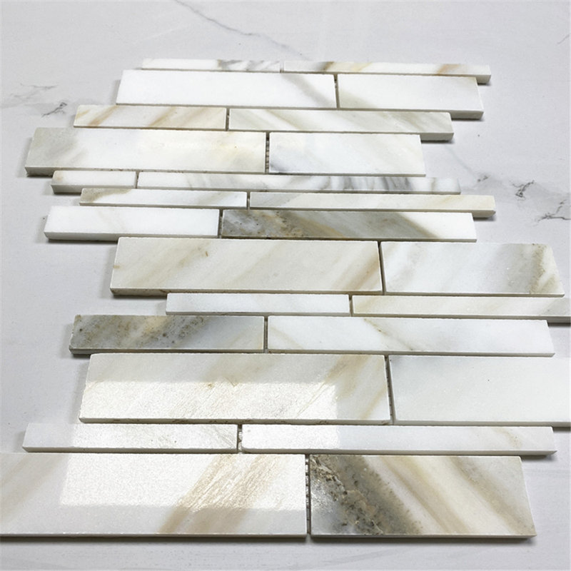 Calacatta 13" x 10" Marble Mosaic Tile, White/Gray