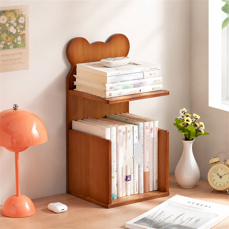 Two-Tier Pure Bamboo Tabletop Storage Rack / Shelving Unit / Small Bookshelf, Tea-Colored