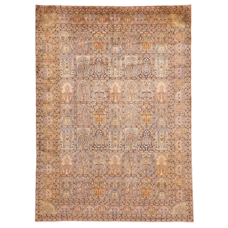 Tapis crème, bleu clair Kashmir 8 pi 8 po x 11 pi 11 po