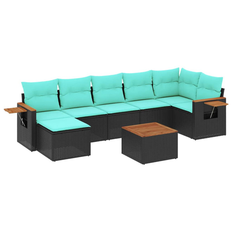  Ensemble de canapé de patio 8 pièces avec coussins en rotin de polyester noir (États-Unis seulement)