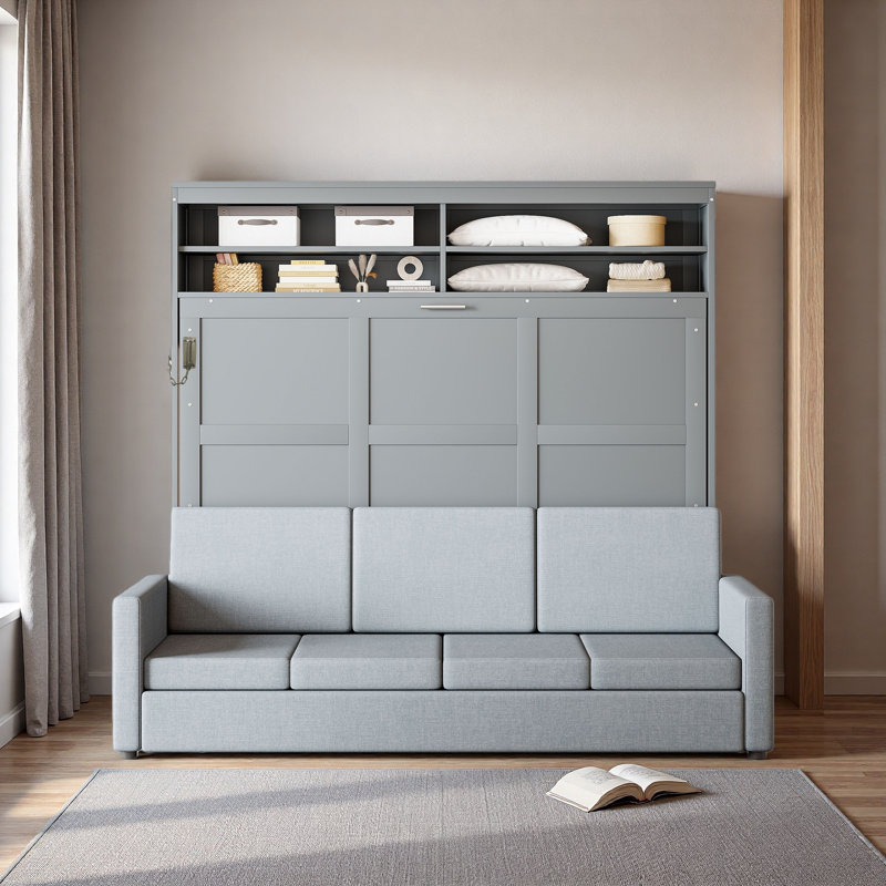 Grand lit escamotable mural avec canapé, Gris