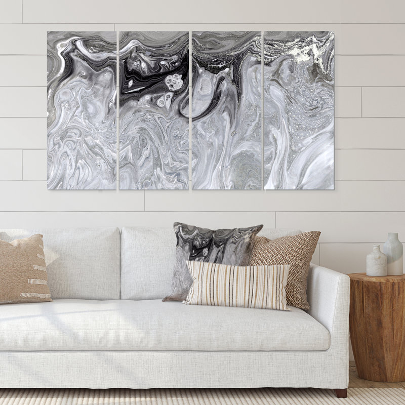 Gris abstrait, art liquide - impression sur toile tendue 4 pièces
