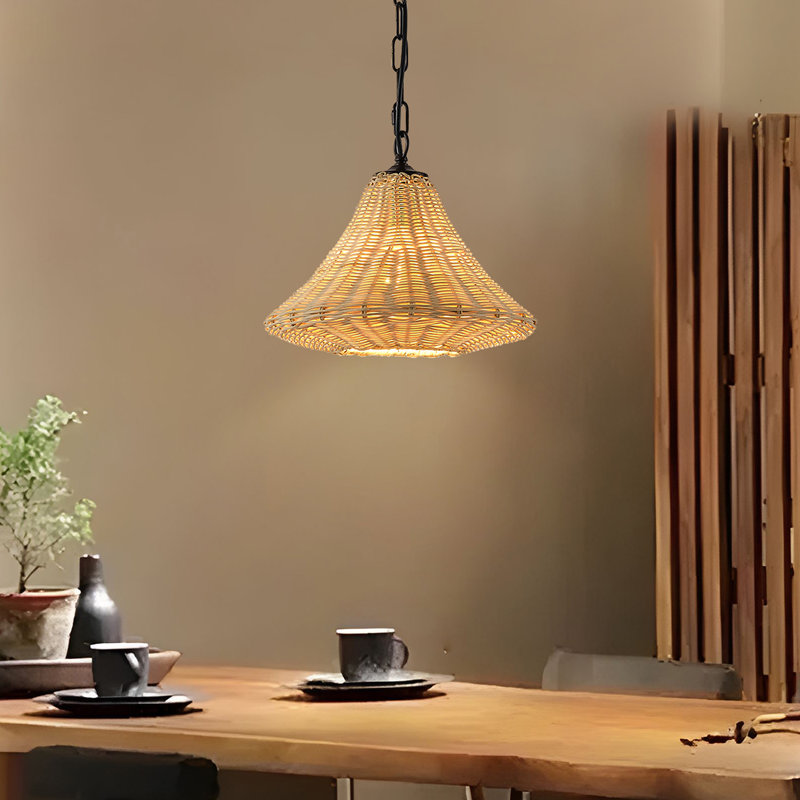 1-light Handwoven Rattan Cone Pendant