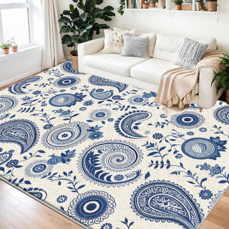 Blue Paisley   area rugs for Living Room, Soft and Comfortable, Suitable for all seasons, easy to maintain, machine washable Indoor floor mat, Under Table Farmhouse suitable for Bedroom, Dining Room, Study,  Balcony, Home Decor Patio