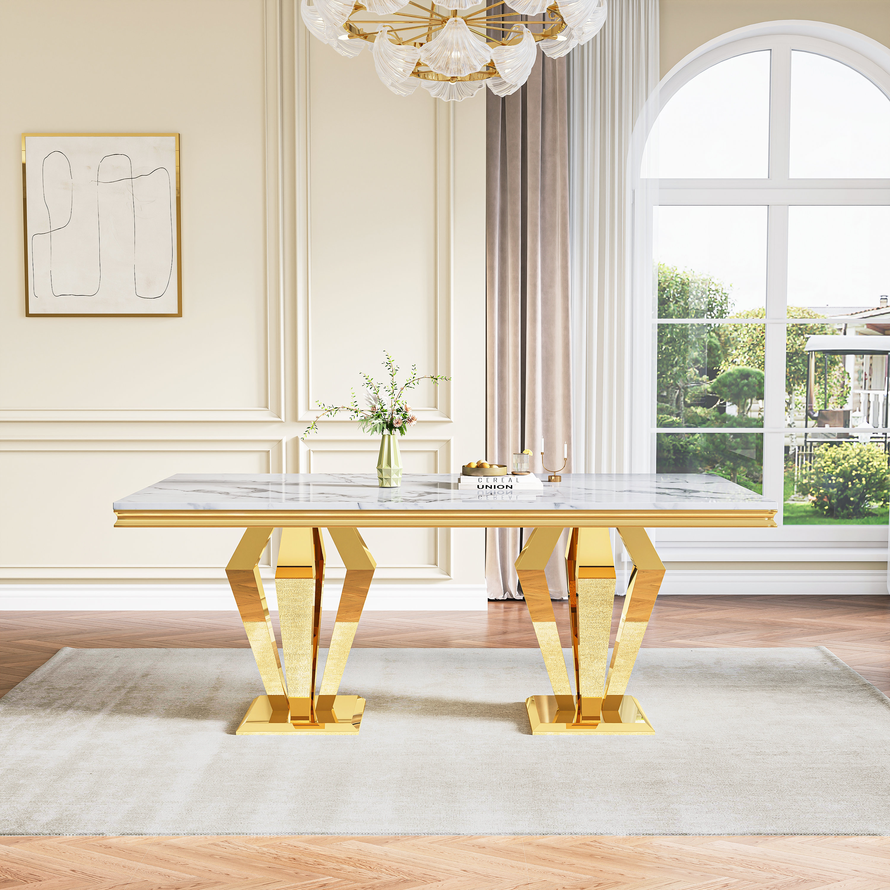 Westco Furniture Modern Faux Marble Top Metal Base Dining Table | Wayfair
