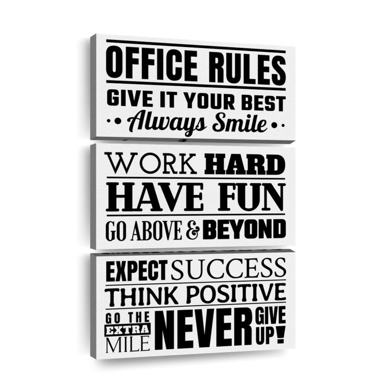 Fun Office Rules, impression sur toile à panneaux multiples, H 48 po x l 74 po x P 1,25 po
