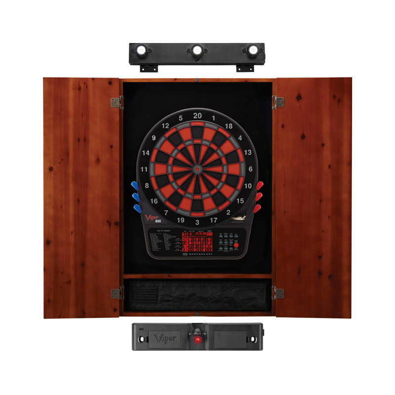 Cinnamon Pine Electronic Dartboard Cabinet with Soft Tip Darts