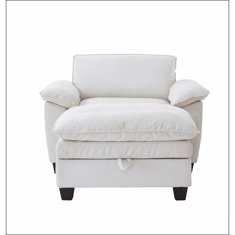 Méridienne surdimensionnée avec repose-pieds et rangement rembourré en chenille douce, Beige