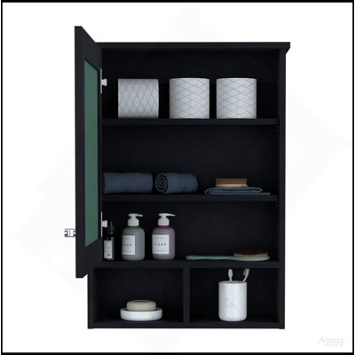 Vina Medicine Cabinet With Mirror Door 29" High Cabinet Organizer With Three Concealed Shelves And Two Open Shelves  For Bathroom, Kitchen, Mudroom