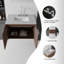 Meuble-lavabo de 76 cm (30 po) avec lavabo simple en céramique, comptoir et dosseret en marbre reconstitué, armoire flottante en contreplaqué, portes à fermeture amortie, brun-133387934