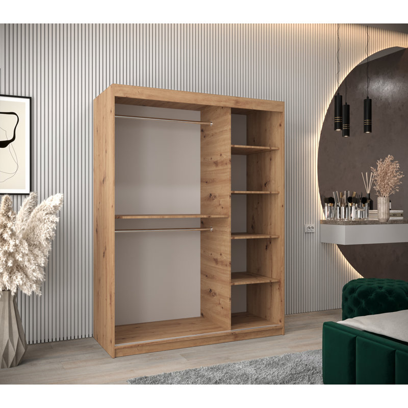 Logun 2 Door Manufactured Wood Wardrobe, Oak Artisan, 200cm H x 150cm W x 62cm D
