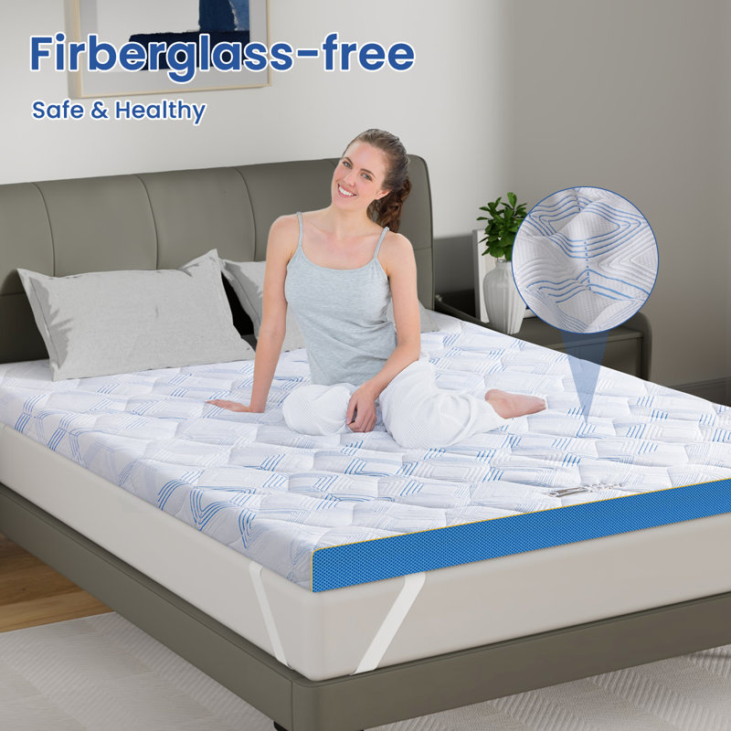 Surmatelas en gel rafraîchissant 3 po / 4 po avec sangles et housse amovible lavable, Lit double, 4"