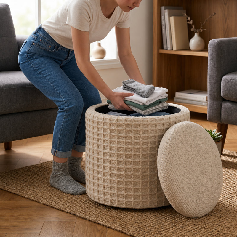 Hugh 40cm Wide No Pattern Footstool Ottoman