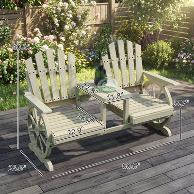 High Backrest Wooden Garden Bench,2-Seat Patio Bench