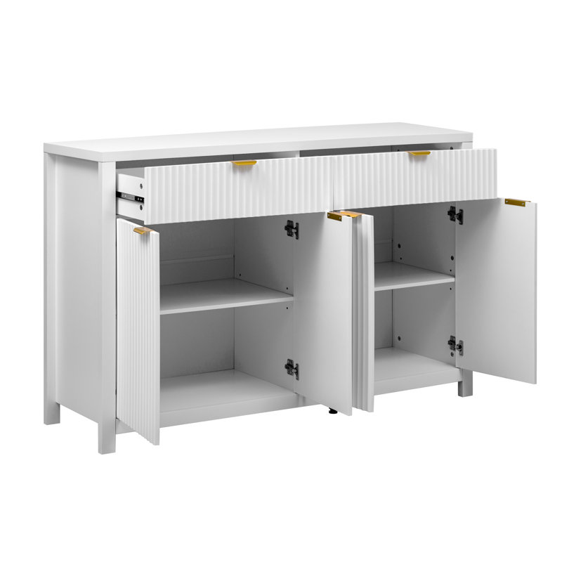 Lateasa Fluted Sideboard with Drawers, Doors & Adjustable Shelves, White