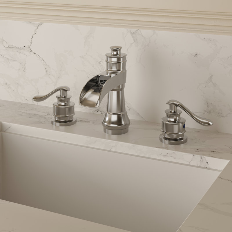 Deluge Waterfall Brushed Nickel Widespread 3-Hole, 2-Handle Bathroom Sink Faucet
