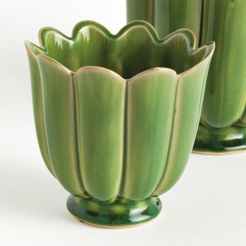 Petale Reactive Glaze Footed Pots in Green, Green