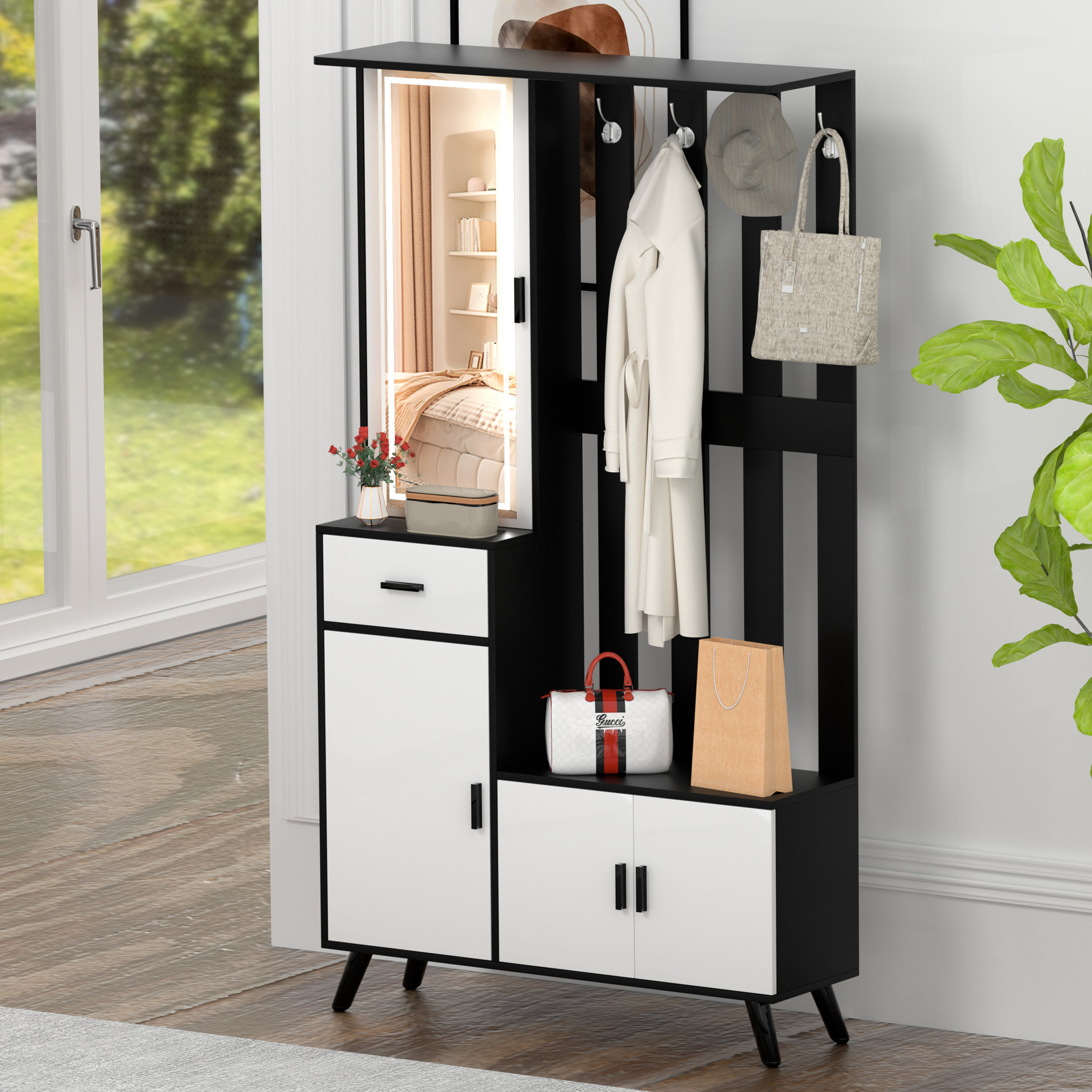 Everly Quinn Codyjames Steel Hall Tree with Bench and Shoe Storage Wayfair
