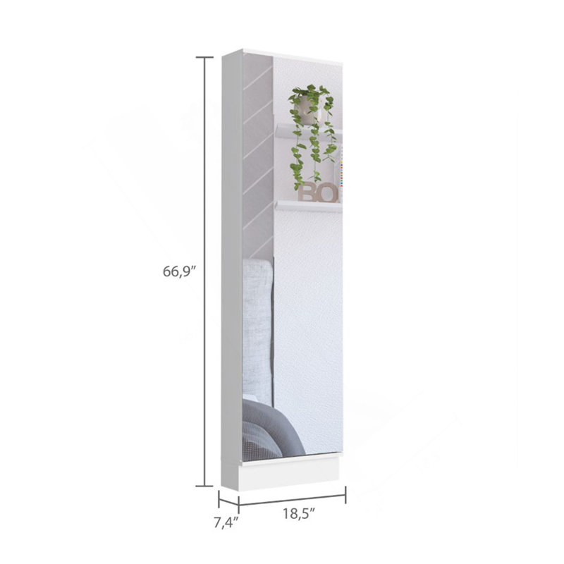 Grande armoire à chaussures rectangulaire avec miroir Cassidy - blanc, Blanc