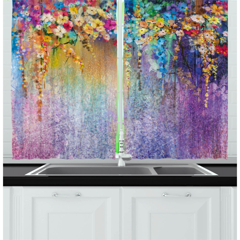 Vibrant Multicolor Floral Polyester Kitchen Window Curtains