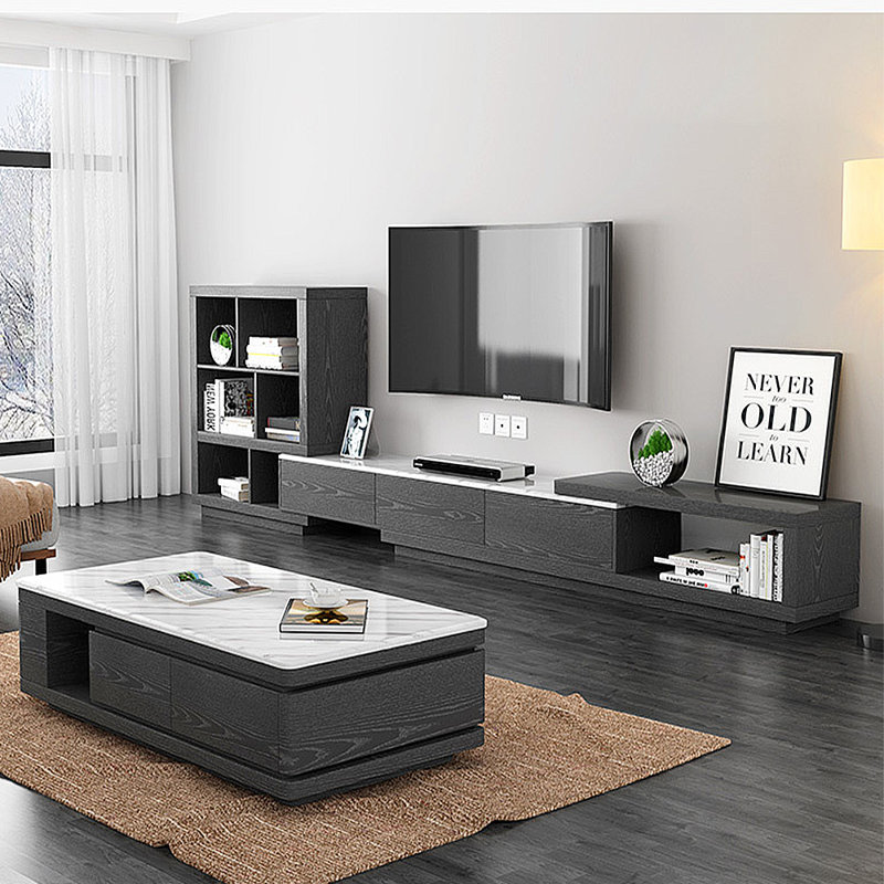 Ensemble de tablettes de rangement modernes pour table basse et armoire télé, Blanc