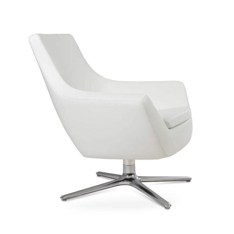 Rebecca Oval Swivel Lounge Chair, Silver, Cream Faux Leather