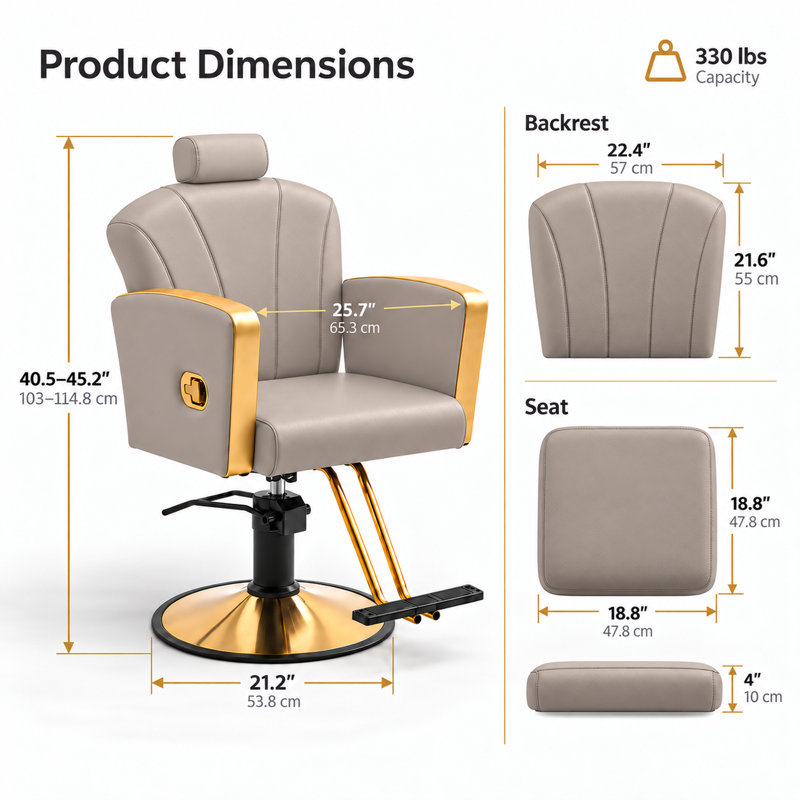 Salon Chair For Hair Stylist,Barber Chair For Home Barbershop With Professional Hydraulic Pump -Gray/Gold, Gold, Gray