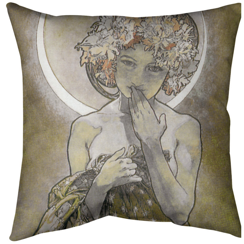 Alphonse Mucha Moon Star Throw Pillow Insert, 18" x 18", Poly Fill, Yellow