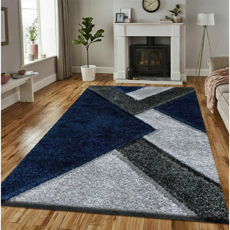 Geometric Indoor / Outdoor Area Rug, Blue, Rectangle 80 x 150 cm