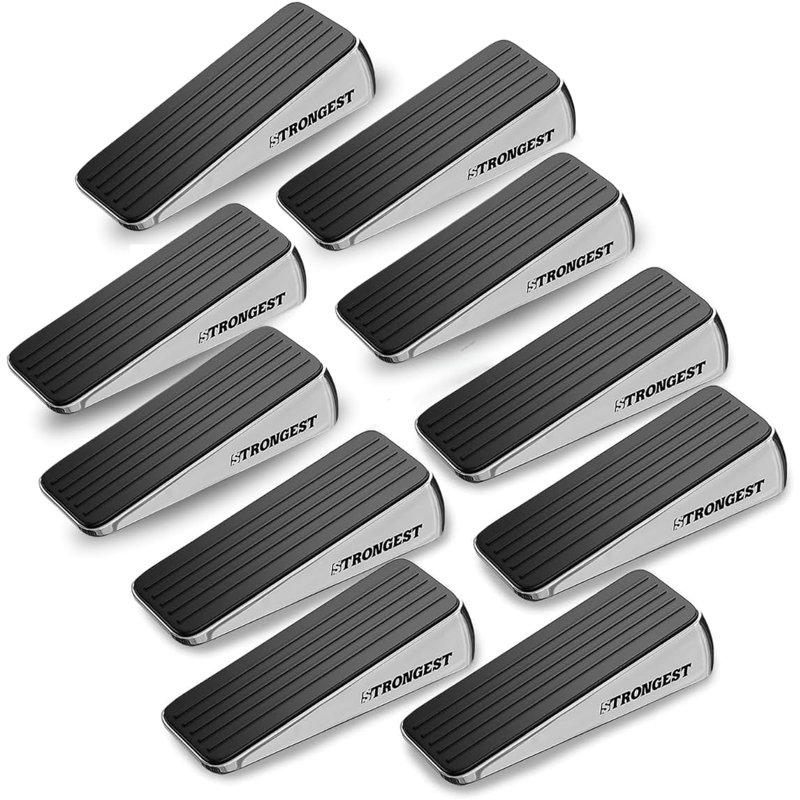 Cale de porte robuste Strongest Home (10 pièces chromées) | Butée de porte antidérapante en caoutchouc et en métal pour portes lourdes
