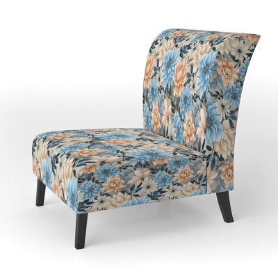 Blue & Beige Gingham Charm Floral Pattern - Upholstered Farmhouse Slipper Chair, Rustic Floral Accent Chair