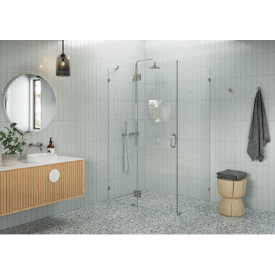 Halo 59 in. x 37 in. x 78 in. 90-degree Fully Frameless Glass Hinged Shower Enclosure