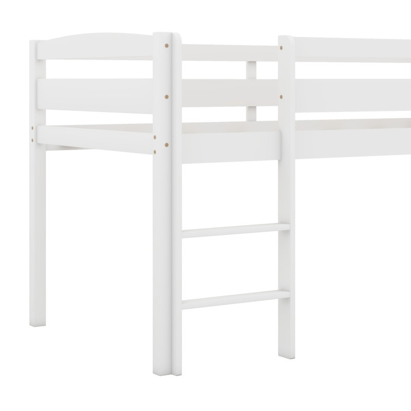 Lit mezzanine bas en bois avec échelle, Blanc