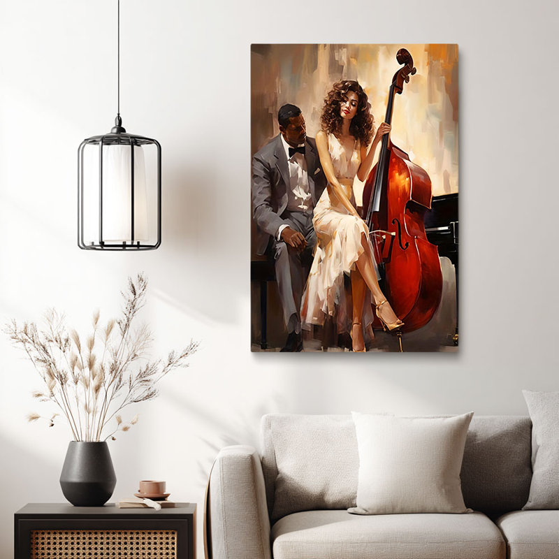 Impression sur toile Elegant Vintage Jazz Double Bass - Urban Studio, 12*8 inch (30*20*2cm)