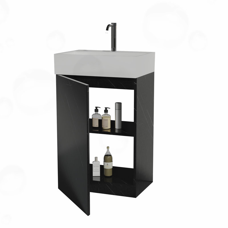 Meuble-lavabo de salle de bain avec lavabo et tablette en céramique, Noir