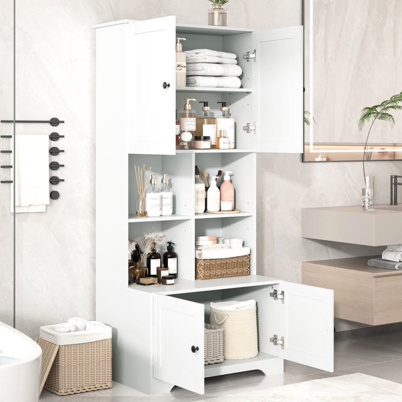 Armoire de salle de bain large - 4 portes blanches