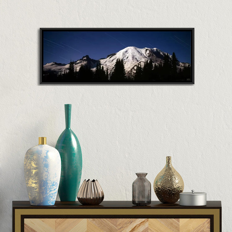 Pistes d’étoile panoramique sur toile tendue, mt rainier, washington state, reproduction de photo sur toile tendue