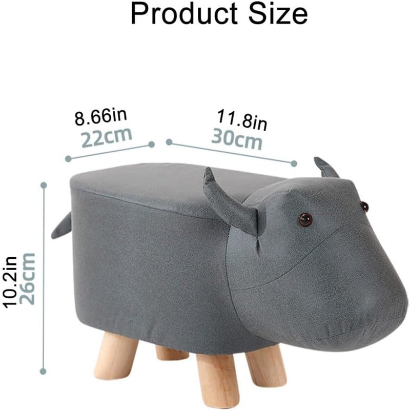 Tabouret pour enfants en forme d'hippopotame avec pieds en bois