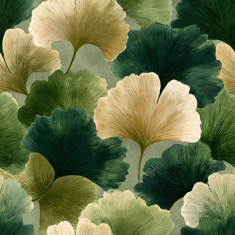 Rouleau de papier peint à motif de feuilles de ginkgo, Non tissé, non collé