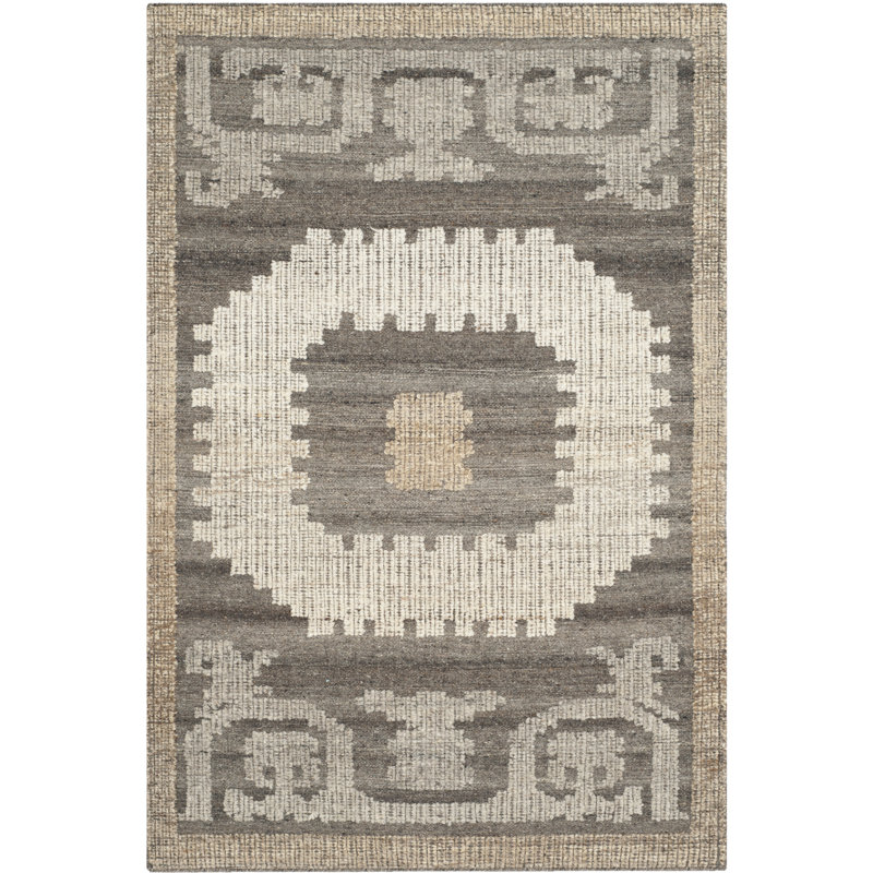 Bakerhill Hand Knotted Wool/Cotton Southwestern Rug in Ivory/Brown, Rectangle 3' x 5'