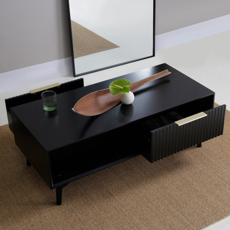 Four Leg Coffee Table with Storage, Black