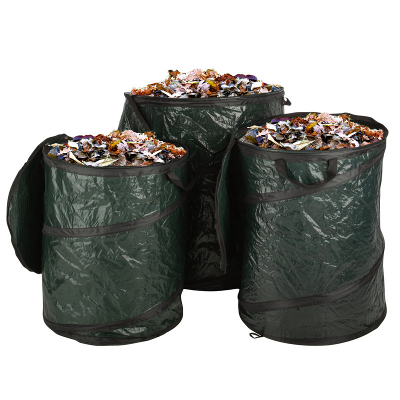 Wakeman Outdoors 3 Piece Collapsible Trash Can Camping Essentials - Outdoor Portable Pop Up Trash Cans for Parties, Laundry Hamper or Collapsible Yard Waste Bag/Leaf Bin