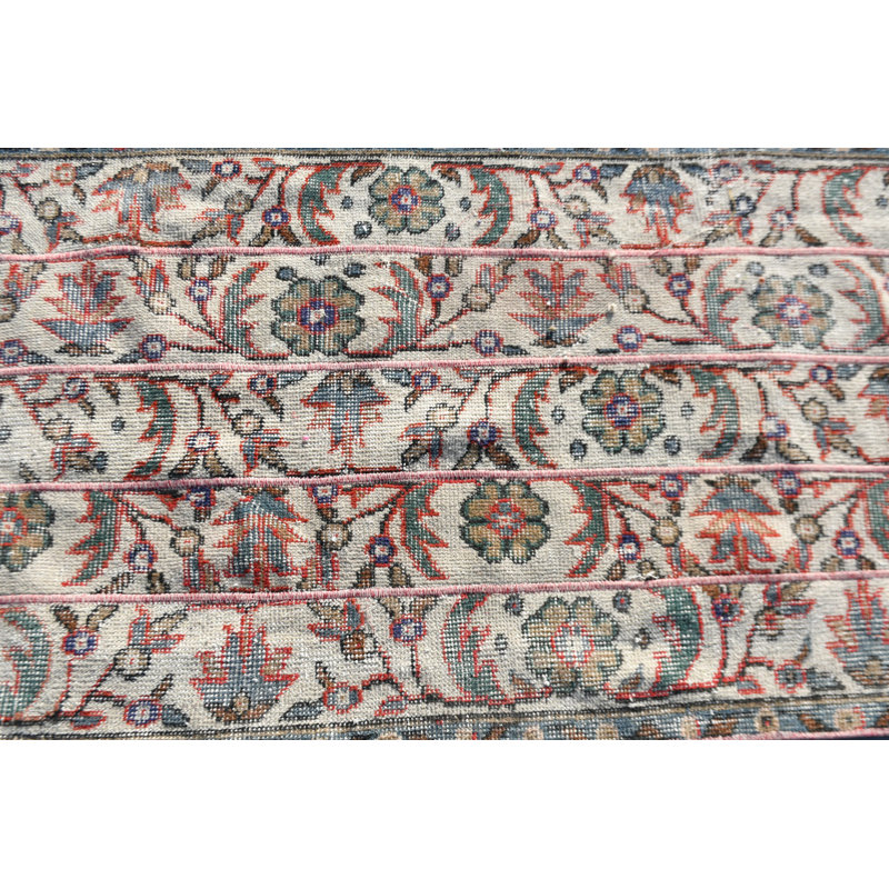 Tapis turc rétro Oushak de couleur verte, idéal pour le vestibule et la cuisine fabriqué à la main avec un motif tribal