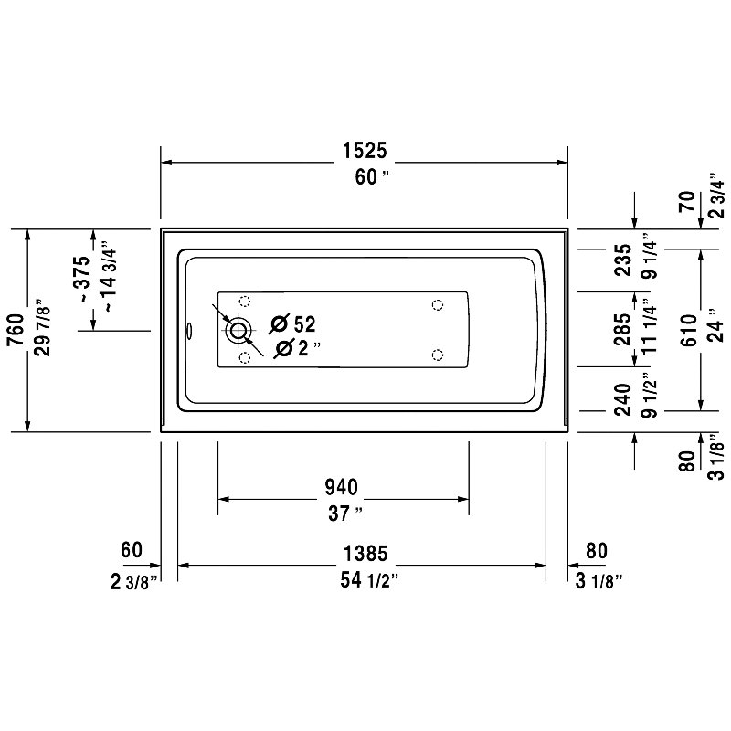 Architec 60" x 30" Alcove Soaking Bathtub, Left