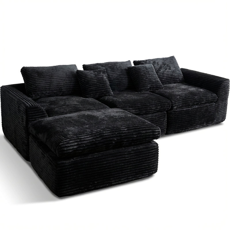 Canapé au design modulaire., Noir, H 34 po x l 106 po x P 75 po